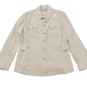 St. John Sports Women's 100% Linen Sage Green Button Blazer Jacket, Size M